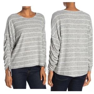 Alkamy Women's Striped Gray Soft Oversized Stretch Long Sleeve Sweater Top Small